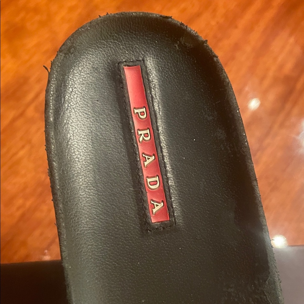 Prada Women's Elegant Black Wedge Slides - Picture 3 of 6